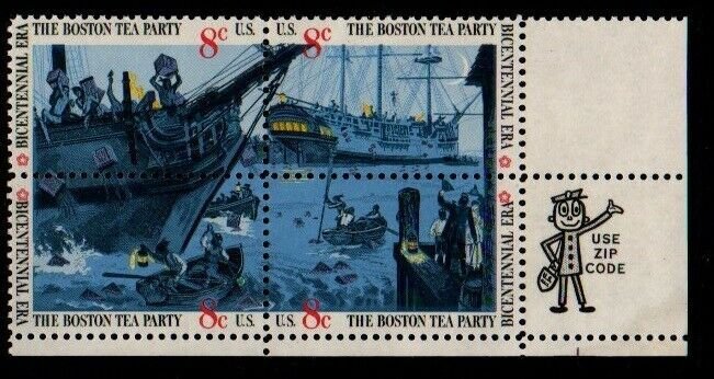 ALLY'S STAMPS US ZIP Block Scott #1480-3 8c Boston Tea Party [4] MNH F/VF [ZIP3]