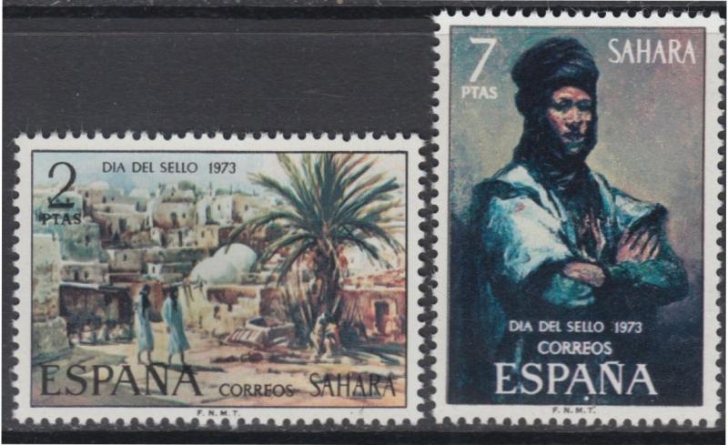 XG-AM860 SPANISH SAHARA - Paintings, 1973 Stamp Day, 2 Values MNH Set