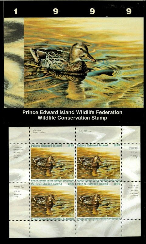 PEI #5M 1999 MALLARD HEN CONSERVATION STAMP MINI SHEET OF 4 IN FOLDER