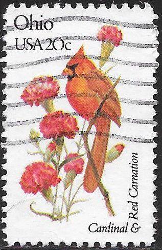 US 1987 Used - ‭State Birds & Flowers - Ohio - Cardinal - Red Carnation