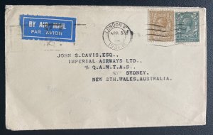1931 London England Crash First Flight Airmail Cover To Sydney Australia