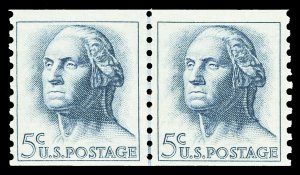 Scott 1229 5c Washington Coil Line Pair Mint F-VF NH Cat $4