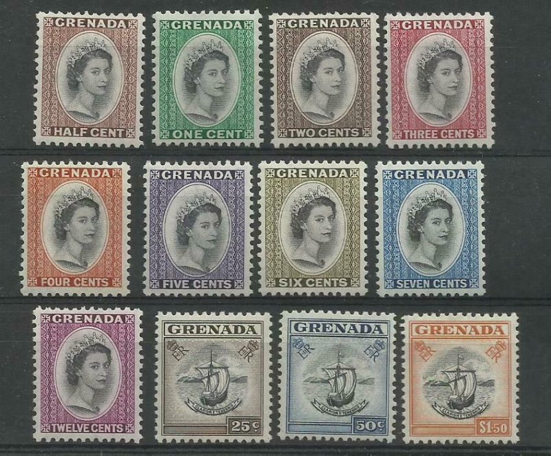 GRENADA 1953 part set of 12 of 13 Values, Sg 192-203 (NO 204) M/Mint { Box 5-2} 