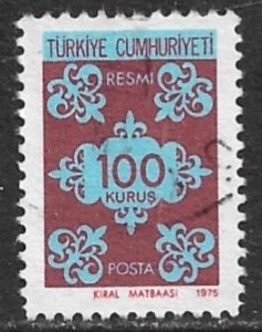 TURKEY 1975 100k Light Blue and Maroon OFFICIAL Sc O138 VFU