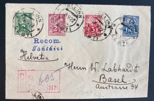 1922 Tallinn Estonia Registered Cover To Basel Switzerland Imperf Stamps