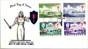 Philippines FDC 1959 - Anti TB Semi Postal Stamps, Multi Colored - Block - F4320