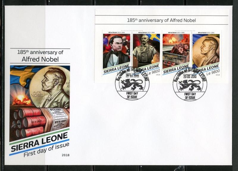 SIERRA LEONE 2018  135th ANNIVERSARY OF ALFRED NOBEL SHEET  FDC