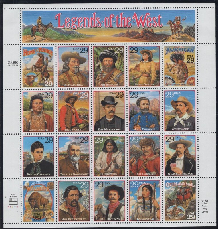 Scott 2869 - Legends Of The West. Sheet Of 20.     #02 2869sh20