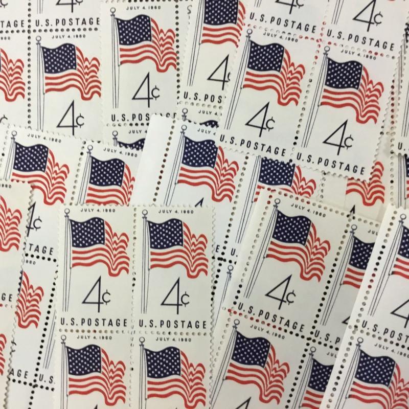 {BJ Stamps} US  1153    50 Star Flag.   MNH 100 4 cent single stamps.   In 1960.