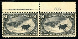 USAstamps Unused US 1898 $1 Trans-Mississippi Plate Imprint Pair # 292 RG +Cert
