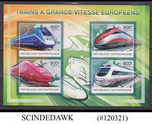 CENTRAL AFRICA - 2012 SPEED TRAINS OF EUROPE / LOCOMOTIVES MIN/SHT MNH