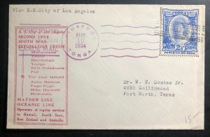 1934 Niuafoou Tonga Toga Islands Tin Can Canoe Mail Cover To Fort Worth TX USA