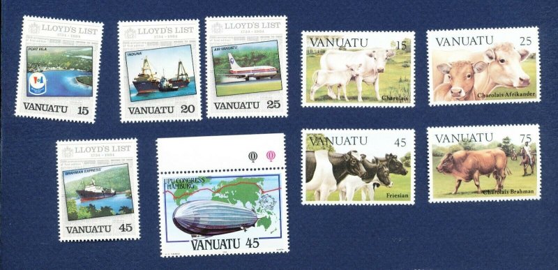 VANUATU - Scott 368-375 - FVF MNH - Lloyds, Zeppelin, Cows - 1984