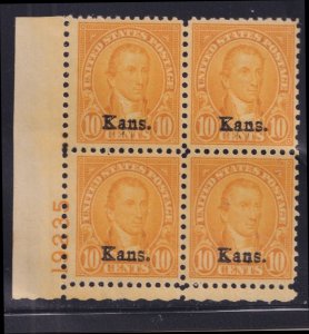 BOBPLATES US #668 Kansas Lower Left Plate Block 19235 VF NH SCV=$525