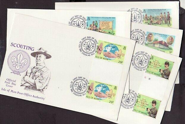 Isle of Man, Scott cat. 207-211. Scouts. Gutter Pairs. 5 First day covers. ^