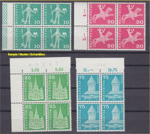 SWITZERLAND SET VARIETIES, FLUORESCENCE ON THE BACK Blo4 NH