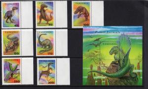 Tanzania 1994 Sc#1217/1224 DINOSAURS PREHISTORIC ANIMALS Set (7)+1 S/S MNH