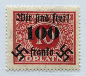 GERMANY 3rd REICH OCC SUDETENLAND RUMBURG POSTAGE DUE 37 PERFECT MNH