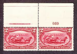 US 286 2c Trans-Mississippi Mint Plate #669 Top Pair Fine OG NH SCV $160