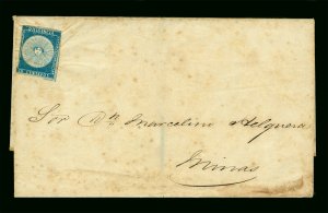 URUGUAY 1856  DILIGENCIAS  60c dark blue  Scott #1a on cover to Marcelino - RARE