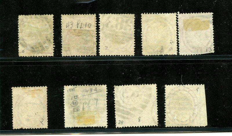 Great Britain #43 X (6), #43a X (3) (GR323) See plate #'s, U, F, CV$742.50