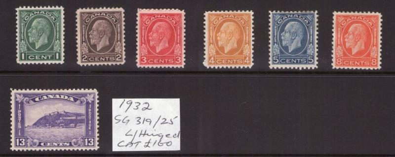 Canada 1932 SG319/25 George VI multiple, multi-colour,cents  set L/hinged