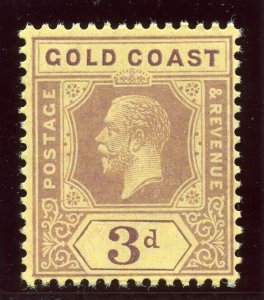 Gold Coast 1921 KGV 3d purple/pale yellow (Die II) superb MNH. SG 77e. Sc 73a.