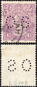 Australia SGO109 4 1/2d Violet 3rd Wmk Perfin OS used