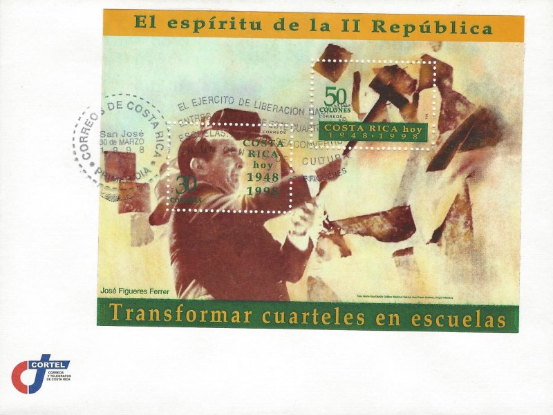 Cost Rica 2nd Republic 50th Anniversary, Pres José Figueres Sc 506a FDC 1998