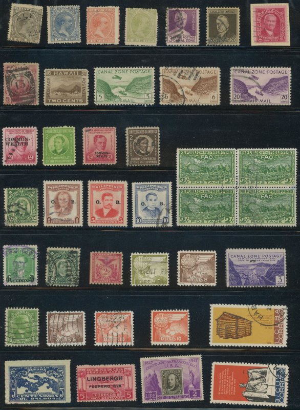 USA - Page of mixed Possessions stamps, etc.