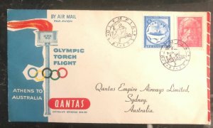 1956 Athens Greece First Day cover FDC To Sydney Australia Olympic Torch Flight