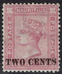 MAURITIUS 1891 QV TWO CENTS ON 17C NO GUM