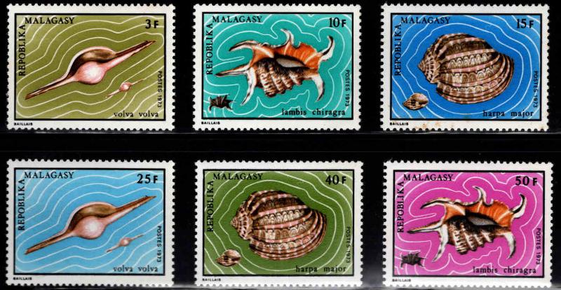 Madagascar Malagasy Scott 481-486 MH* 1973 shell set