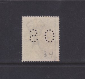 Australia Stamps: Official Perfins: #OB34; OS (8½mm); 4p 1914 KGV Issue