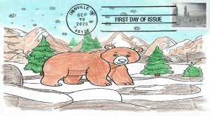 6042 - FDC - 78c Snow Clad Trees - Bear Hand Painted Wally Jr Cachet - Killbar