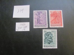 LIECHTENSTEIN 1959 MNH  SC 332-334 SET  XF  $14 (214) NEW COLL.