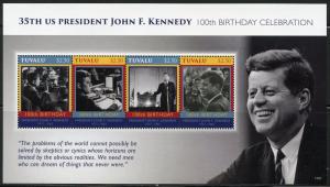 TUVALU  2017  100th BIRTHDAY CELEBRATION JOHN F. KENNEDY  SHEET II  MINT NH