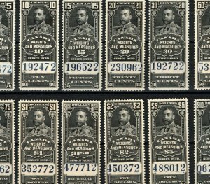 CANADA KGV REVENUES *Weights & Measures* SET 5c to $10 {12} 1930 MNH MA580