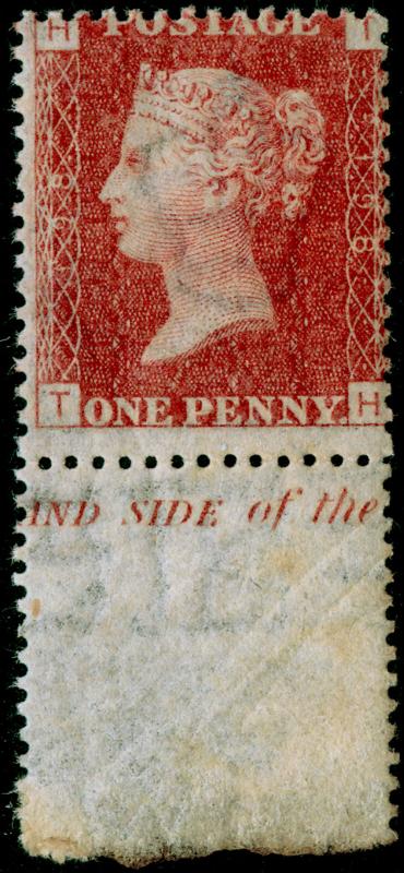 SG43, 1d rose-red plate 198, NH MINT. MARGINAL INSCRIPTION. TH