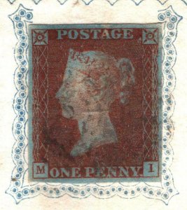 GB RARE EARLY ILLUSTRATED Penny Red 1842 BLUE Nuneaton Union Cover SG.8 101m