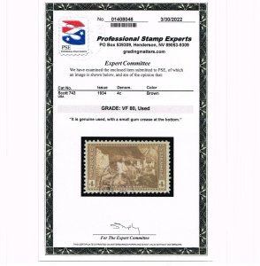 EXCELLENT GENUINE SCOTT #743 USED 1934 MESA VERDE PSE CERT GRADED VF-80