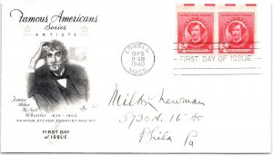 US F.D. COVER FAMOUS AMERICANS JAMES WHISTLER FAMOUS PAINTER 1940 (SIDE OPEN)