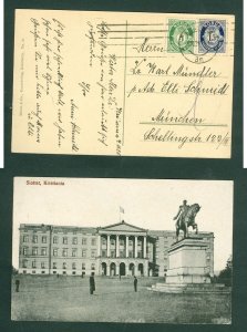 Norway. 1921. Postcard. 5+15 Ore Posthorn. Castle Oslo,People. Adr: Germany