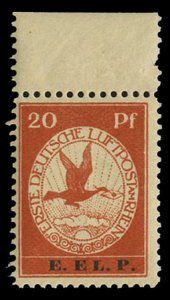 Germany, Air Post #Mi. VI Cat€450, 1912 20pf E.EL.P., top margin single, ne...