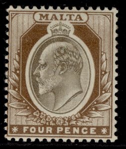 MALTA EDVII SG43, 4d blackish brown & brown, M MINT. Cat £26. 