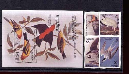 003502 ANGUILLA Adubon birds set+S/S 1985 MNH