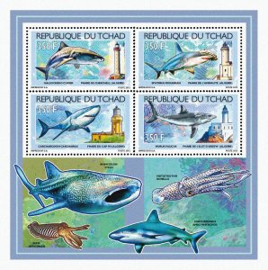 Chad 2012 Perf. Sharks & Lighthouses Full No. 2539 A- 2542 A - BL. 423 - 426-