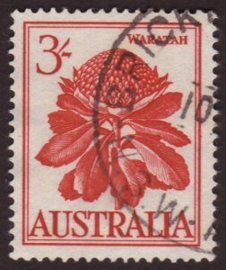 Australia 1959 Sc#330, SG#326 3 Shilling Waratah Flower, Flora USED-F-NH.