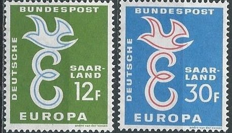 Saar 317-318 (mhr) Europa “E” and dove (1958)