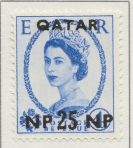 1957 QATAR WMK ST. EDWARD'S CROWN 25n.p. on 4d MH* Stamp A4P9F39416-